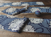 Load image into Gallery viewer, Japanese Handmade Kimono Style Scrunchie, Dark Blue Floral Chirimen scjf0100
