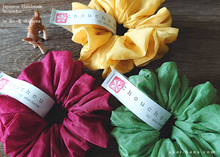 Load image into Gallery viewer, Japanese Handmade Cotton Organdy Scrunchies, Raspberry, Green or Yellow scjf0101-3