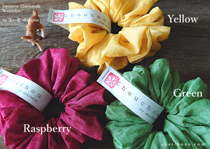 Japanese Handmade Cotton Organdy Scrunchies, Raspberry, Green or Yellow scjf0101-3