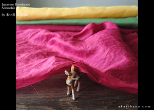 Japanese Handmade Cotton Organdy Scrunchies, Raspberry, Green or Yellow scjf0101-3