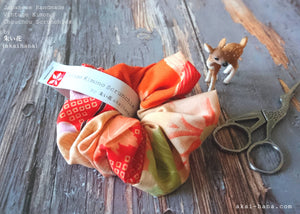 Vintage Kimono Scrunchies, Japanese Handmade, Orange Floral