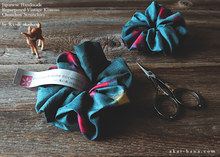 Load image into Gallery viewer, Vintage Kimono Scrunchies, Dark Blue Green x Red, Japanese Handmade scvk0011