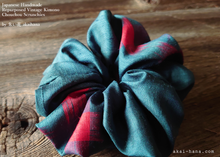Load image into Gallery viewer, Vintage Kimono Scrunchies, Dark Blue Green x Red, Japanese Handmade scvk0011