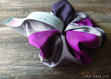 Load image into Gallery viewer, Vintage Kimono Scrunchies, Purple x Gray, Japanese Handmade scvk0012