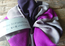 Load image into Gallery viewer, Vintage Kimono Scrunchies, Purple x Gray, Japanese Handmade scvk0012