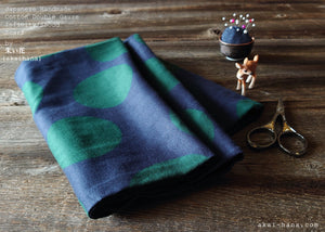 Japanese Handmade Infinity Scarf, Cotton Double Gauze, Polkadots Smoky Blue Gray x Forest Green