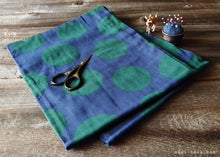 Load image into Gallery viewer, Japanese Handmade Infinity Scarf, Cotton Double Gauze, Polkadots Smoky Blue Gray x Forest Green ⦿sinf0032
