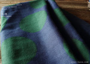 Japanese Handmade Infinity Scarf, Cotton Double Gauze, Polkadots Smoky Blue Gray x Forest Green
