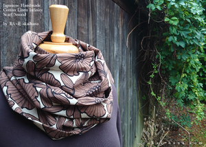 Japanese Handmade Infinity Scarf, Linen x Cotton, Nordic Floral
