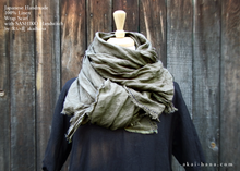 Load image into Gallery viewer, Japanese Linen Wrap, Uguisu-Warbler with SASHIKO Stitch