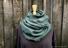 Load image into Gallery viewer, Japanese Linen & Cotton Wrap Scarf with Kakishibu-Stitch, Mushi Ao, Greenish Gray
