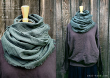 Load image into Gallery viewer, Japanese Linen & Cotton Wrap Scarf with Kakishibu-Stitch, Mushi Ao, Greenish Gray