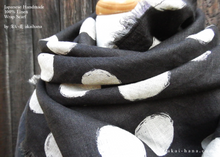 Load image into Gallery viewer, Japanese Handmade Linen Wrap Scarf, Bruch Painted Dots, Black x Ecru, 100% Linen