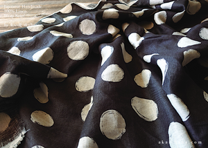 Japanese Handmade Linen Wrap Scarf, Bruch Painted Dots, Black x Ecru, 100% Linen