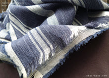 Load image into Gallery viewer, Japanese Yo-Ryu Wrap Scarf, Navy Stripes, Cotton &amp; Linen Crape
