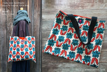 Load image into Gallery viewer, Nordic Floral Blue Green, Japanese Handmade Linen Square Tote Bag