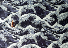 Load image into Gallery viewer, Japanese Handmade Tote, Ukiyoe Nami (Wave) tbml0011
