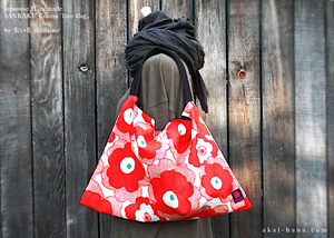 Japanese Handcrafted SANKAKU Tote, Large Floral Red ⦿tbml0028