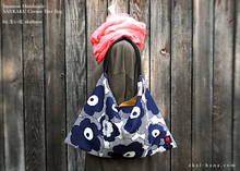 Load image into Gallery viewer, Japanese Handcrafted SANKAKU Tote, Large Floral Dark Blue ⦿tbml0029