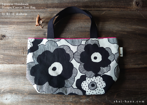 Japanese Cotton Canvas Small Tote, Floral Black x Fuchsia ⦿tbsm0001