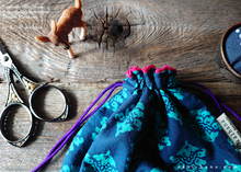 Load image into Gallery viewer, Repurposed Indian Calico Temari Kinchaku (drawstring) Purse, Blue x Turquoise, tkvu0002