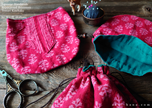 Load image into Gallery viewer, Repurposed Indian Calico Temari Kinchaku (drawstring) Purse, Red, tkvu0005
