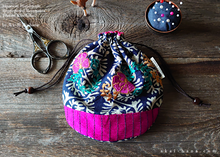 Load image into Gallery viewer, Repurposed Indian Floral Embroidery Temari Kinchaku (drawstring) Purse ⦿tkvu0008