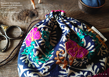 Load image into Gallery viewer, Repurposed Indian Floral Embroidery Temari Kinchaku (drawstring) Purse ⦿tkvu0008
