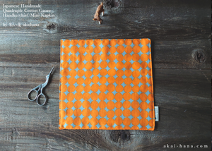 Quadruple Reversible Japanese Handkerchief, Orange Circles, 100% Japanese Cotton Gauze