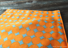 Load image into Gallery viewer, Quadruple Reversible Japanese Handkerchief, Orange Circles, 100% Japanese Cotton Gauze ⦿wghc0005
