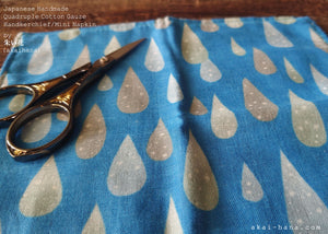 Quadruple Reversible Japanese Handkerchief, Drops, 100% Japanese Cotton Gauze
