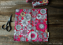 Load image into Gallery viewer, Quadruple Reversible Japanese Handkerchief, Flower Garden Red ⦿wghc0017