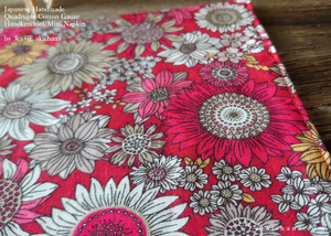 Quadruple Reversible Japanese Handkerchief, Flower Garden Red wgh0017