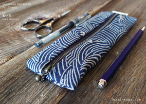 Japanese Handmade Pen Case, Aizome Style Print, Waves