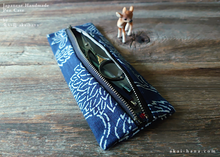 Load image into Gallery viewer, Japanese Handmade Pen Case, Hand-Printed in Kyoto, Navy ⦿zc20p0008