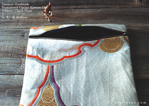 Repurposed Vintage Kimono Obi Foldover Clutch, Japanese Handmade, zc25f0003