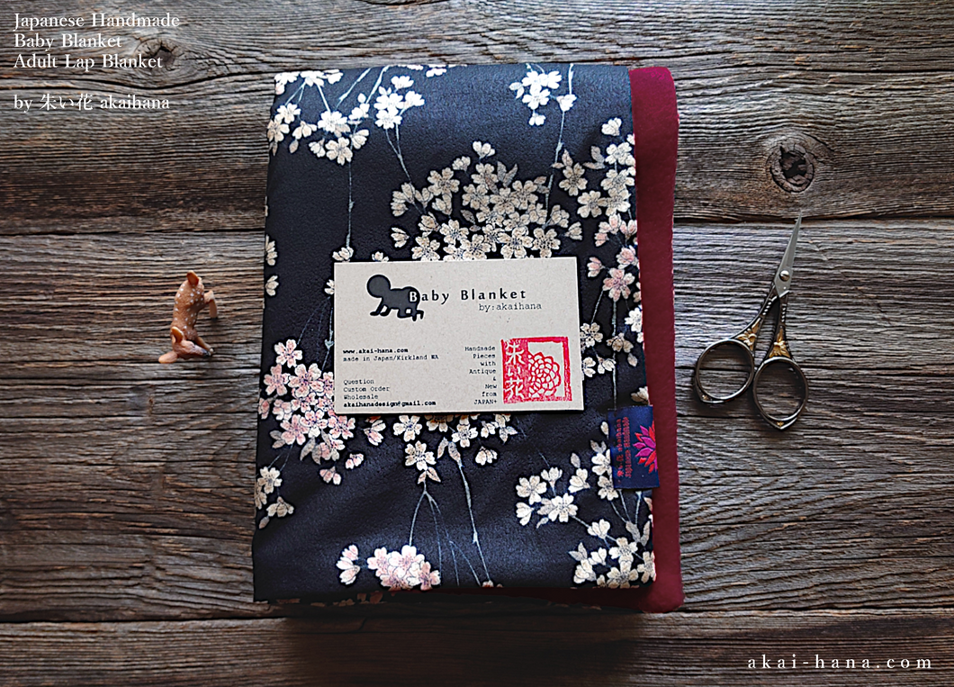 Kimono Baby Blanket/Adult Lap Blanket, Shidare Zakura Black ⦿blbj0002