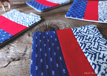 Load image into Gallery viewer, Upcycled Quilted Handmade Coasters, Blue x Red ⦿cajf0017
