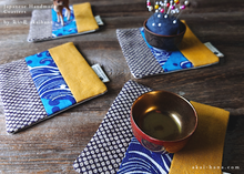 Load image into Gallery viewer, Upcycled Quilted Handmade Coasters, Blue Wave x Mustard ⦿cajf0024
