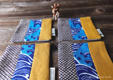 Load image into Gallery viewer, Upcycled Quilted Handmade Coasters, Blue Wave x Mustard ⦿cajf0024

