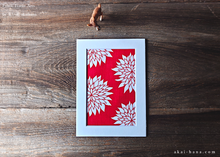 Load image into Gallery viewer, Tenugui Fabric Art with a Frame Mat, ready to frame, Dahlia Red 5&quot; x 7&quot; ⦿frmn0001
