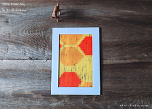 Load image into Gallery viewer, Vintage Kimono Fabric Art with a Frame Mat, Yellow Orange Kasuri, ready to frame, 5&quot; x 7&quot; ⦿frmn0010
