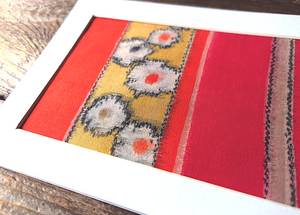 Vintage Kimono Fabric Art with a Frame Mat, ready to frame, 5" x 7" ⦿frmn0012