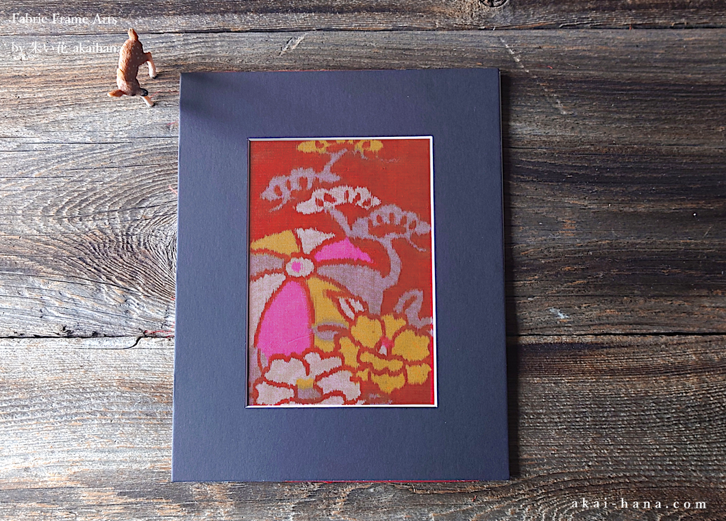 Vintage Kimono Fabric Art with a Frame Mat, ready to frame, 8 x 10 ⦿frmn0017