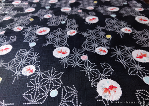 Furoshiki Reusable Fabric Wrap, Bandana, Kingyo Goldfish Black ⦿fsjf0037