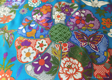 Load image into Gallery viewer, Furoshiki Reusable Fabric Wrap, Bandana, Teal Floral Kimono ⦿fsjf0038
