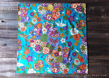 Load image into Gallery viewer, Furoshiki Reusable Fabric Wrap, Bandana, Teal Floral Kimono ⦿fsjf0038
