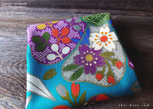 Load image into Gallery viewer, Furoshiki Reusable Fabric Wrap, Bandana, Teal Floral Kimono ⦿fsjf0038
