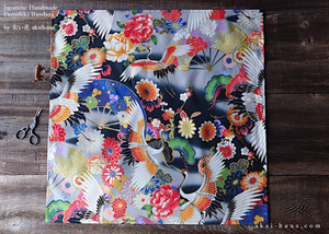 Furoshiki Reusable Fabric Wrap, Bandana, Cranes and Flowers Kimono ⦿fsjf0042