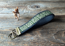Load image into Gallery viewer, Japanese Cotton Wristlet Keychains, Seigaiha (Waves) Dark Green ⦿kfjp0001
